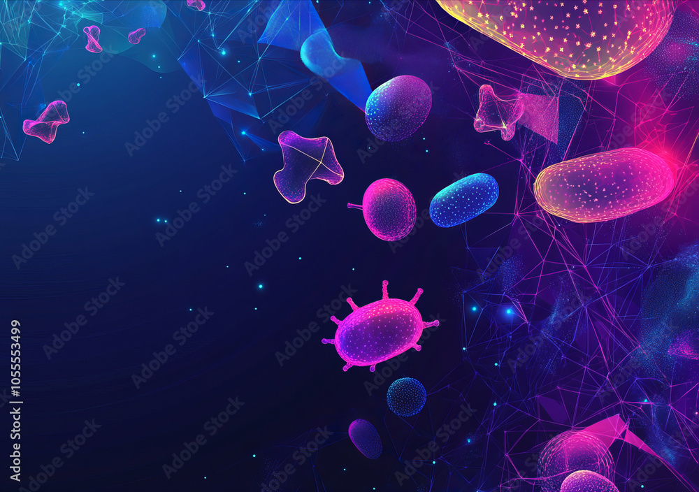 Close up view of a bacteria or virus microbe in a glowing bright color Close up view of a bacteria or virus microbe in a glowing bright color