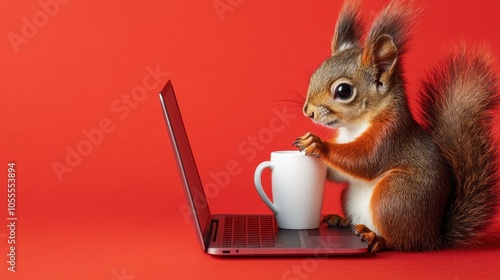 Squirrel Enjoying a Break with a Cup of Coffee