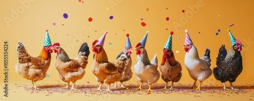 Playful Chickens in Colorful Party Hats