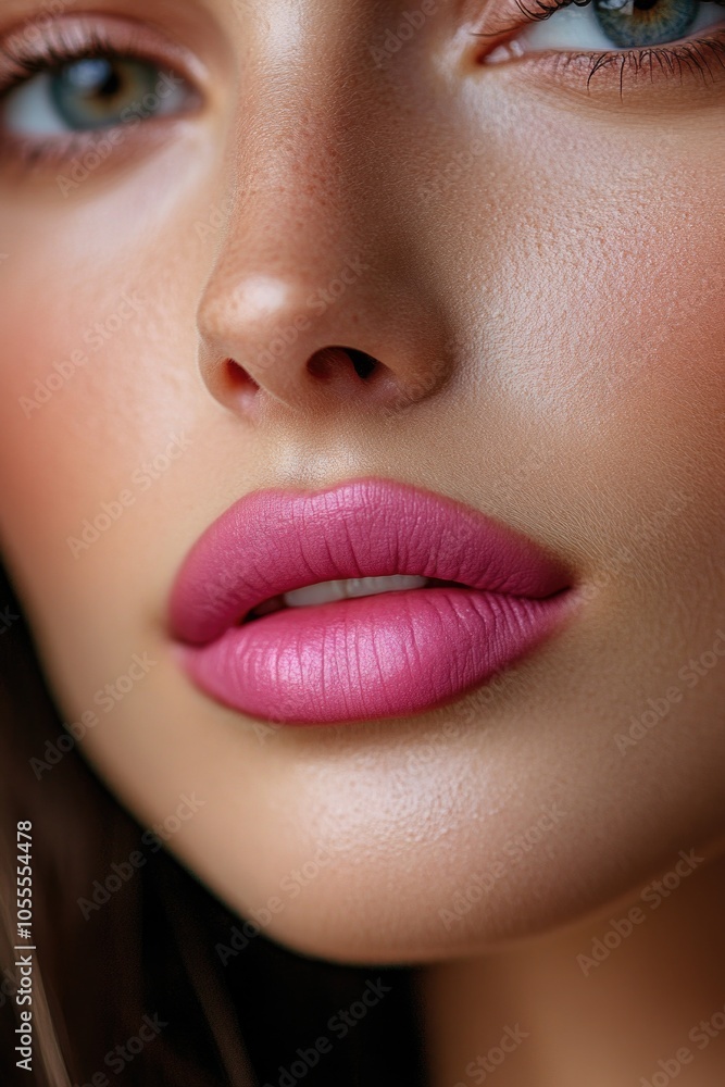 Fototapeta premium Woman's face with pink lipstick