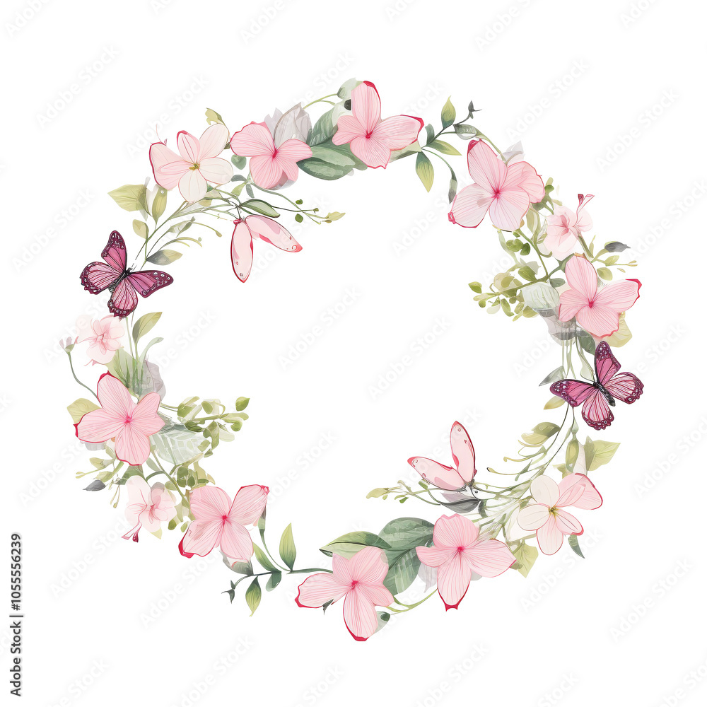 Fototapeta premium Floral Wreath Frame with Pink Flowers