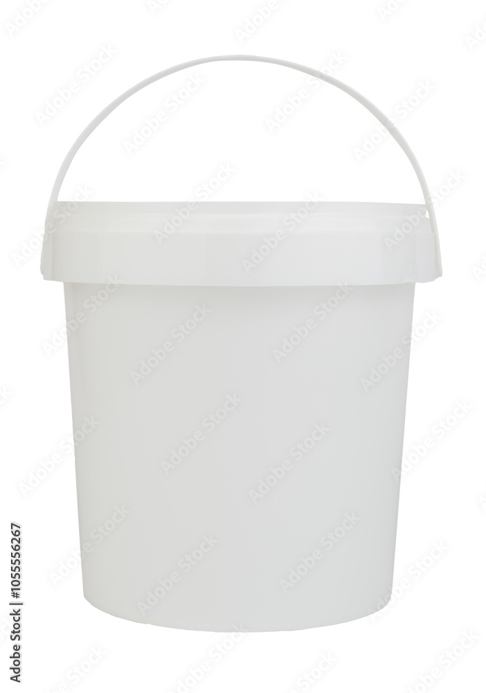 White plastic bucket with lid and handle isolated on a transparent background White plastic bucket with lid and handle isolated on a transparent background