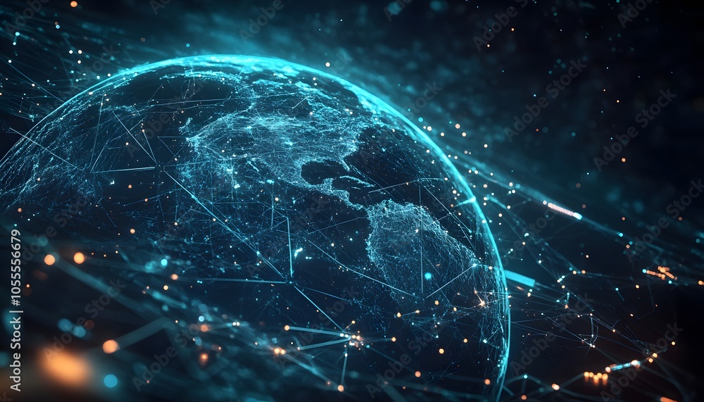 A Digital Globe Interconnected by a Network of Lines and Points A Digital Globe Interconnected by a Network of Lines and Points