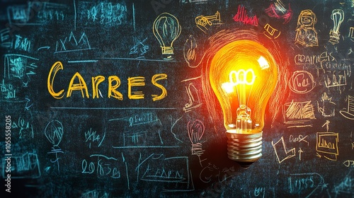 A glowing light bulb with the word 'CARRES' written on a blackbo photo