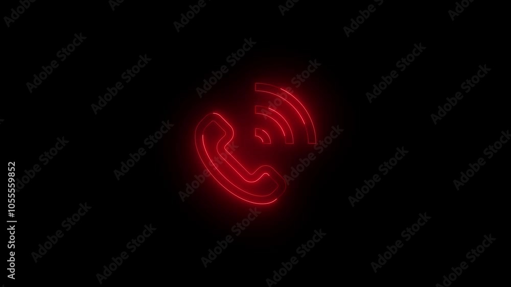Neon voice call icon glowing black background animation Neon voice call icon glowing black background animation