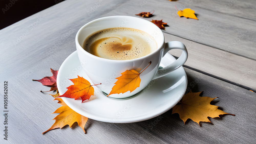 cup of coffee with autumn leaves cup of coffee with autumn leaves