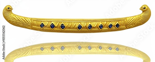 A stunning gold artifact featuring intricate designs and blue gemstones, perfect for showcasing ancient craftsmanship.