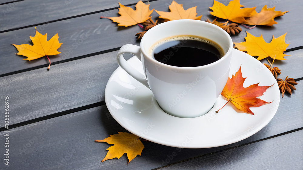 cup of coffee with autumn leaves cup of coffee with autumn leaves