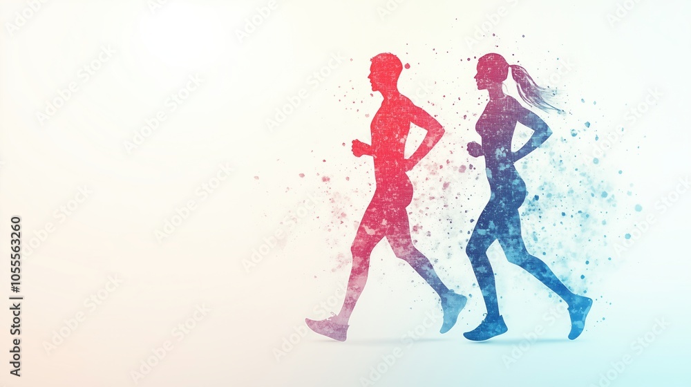 Abstract Running Silhouettes with Color Splashes Abstract Running Silhouettes with Color Splashes