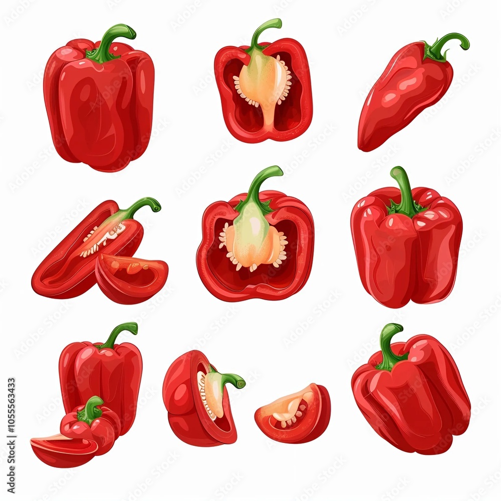 set of red peppers with white background set of red peppers with white background