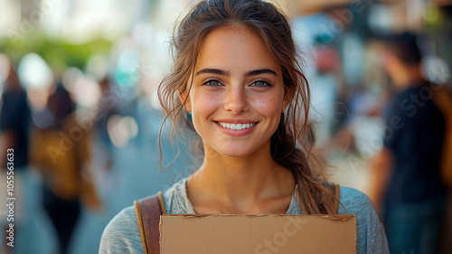 Empowered Smile: Young Woman with Dreadlocks Holding Message Board Outdoors