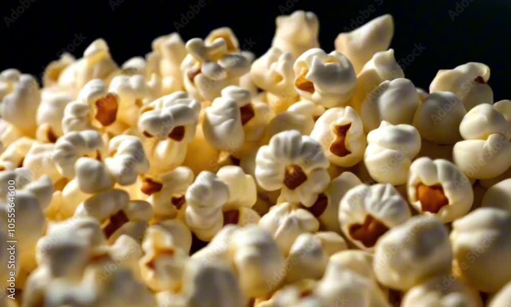 Popcorn kernels filling the frame. Dark studio with warm spotlight. Close-up Popcorn kernels filling the frame. Dark studio with warm spotlight. Close-up