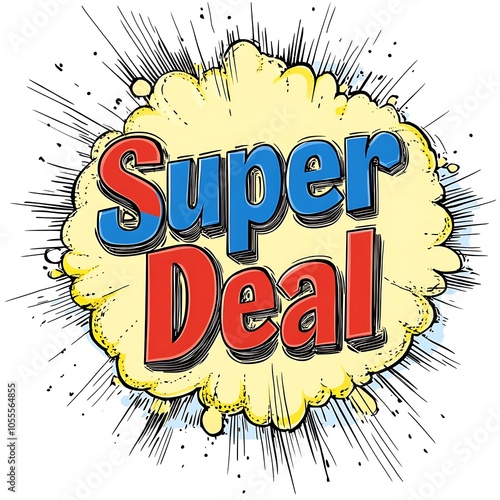 Cartoon Super Deal text in a comic speech bubble 