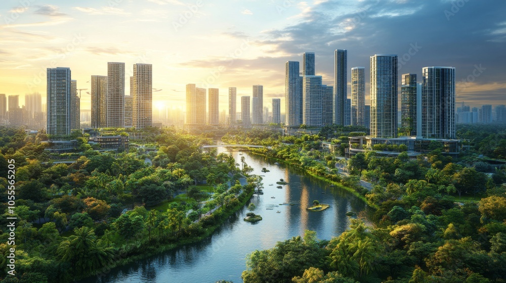 Fototapeta premium Modern City Skyline at Dusk