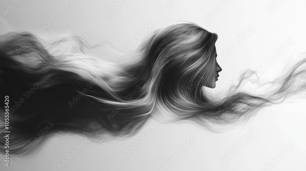 Fototapeta premium Abstract Portrait of a Woman with Flowing Hair