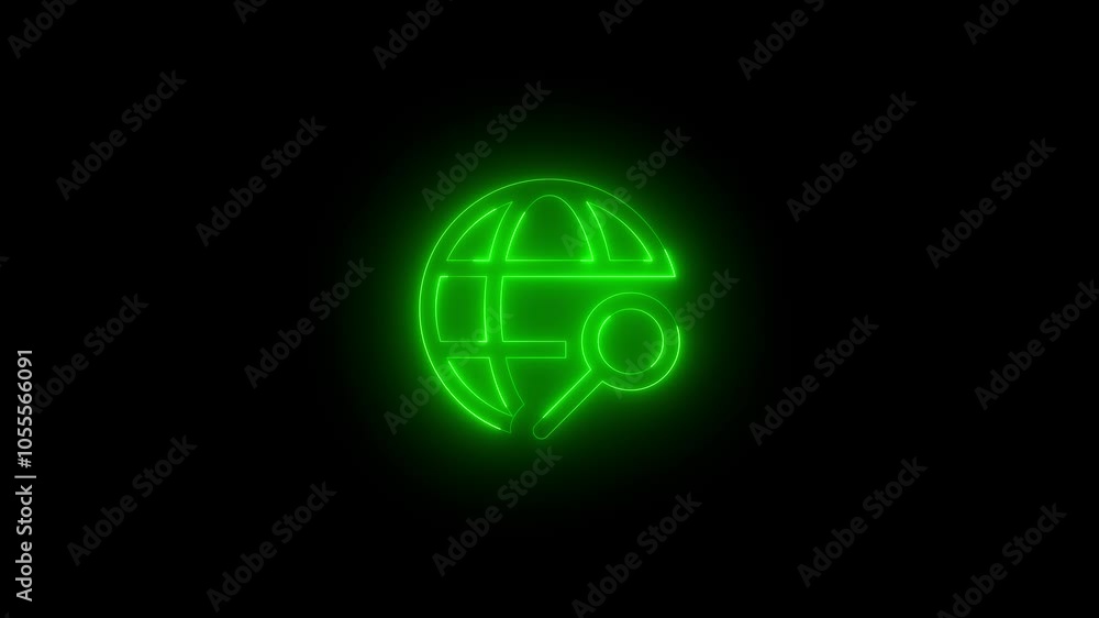 Neon web search icon glowing black background animation Neon web search icon glowing black background animation