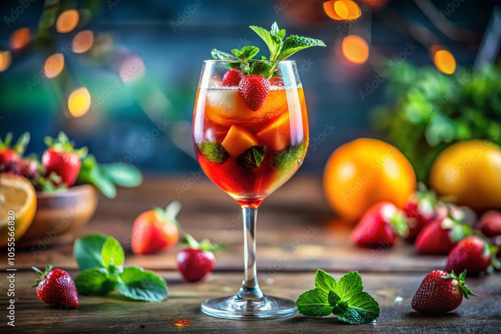 Vibrant Colorful Cocktail in Elegant Wine Glass Perfect for Summer Parties and Celebrations Vibrant Colorful Cocktail in Elegant Wine Glass Perfect for Summer Parties and Celebrations