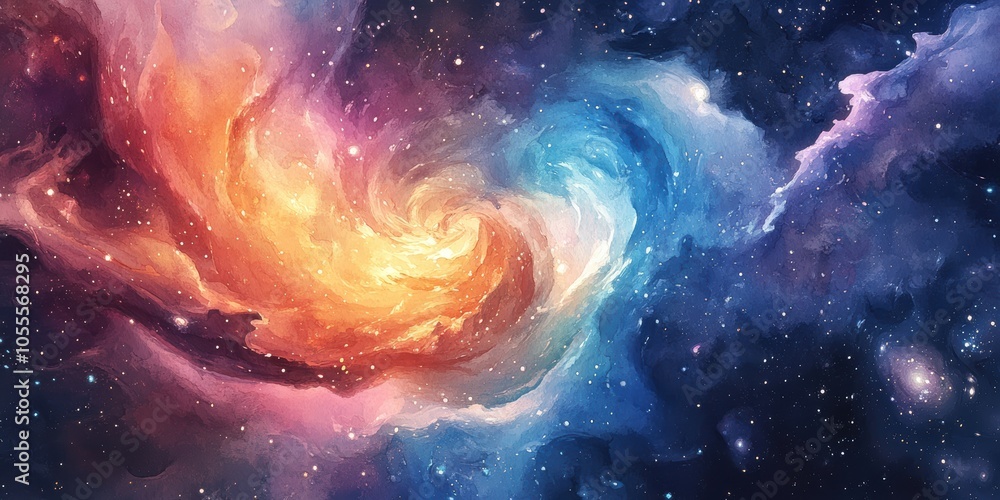 Swirling nebula with stars and galaxies. Swirling nebula with stars and galaxies.