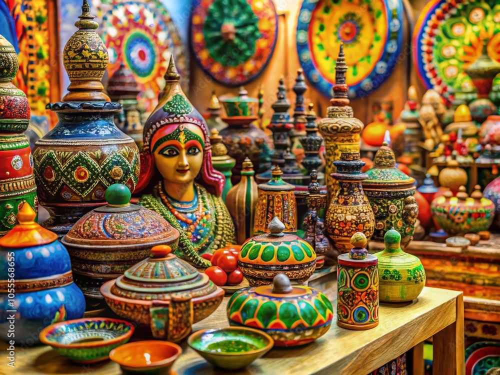Vibrant Handicrafts and Traditional Artwork at a Cultural Exhibition Showcase Vibrant Handicrafts and Traditional Artwork at a Cultural Exhibition Showcase