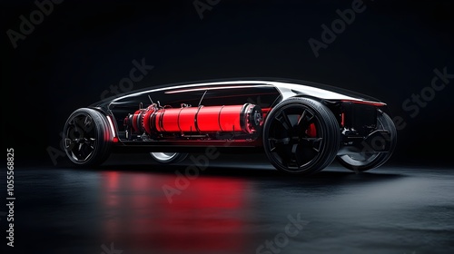 Sleek Hydrogen-Powered Concept Car with Vibrant Red Capsule,Futuristic Automotive Design