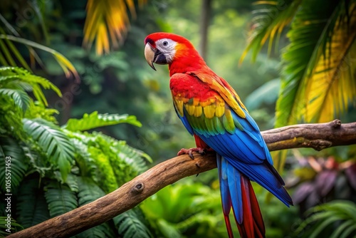 Vibrant Tropical Macaw Perched with Stunning Feathers in Focus for Nature Photography Lovers