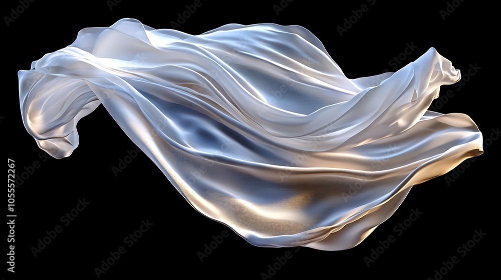 Fototapeta premium 3D white silk cloth flying on a black background