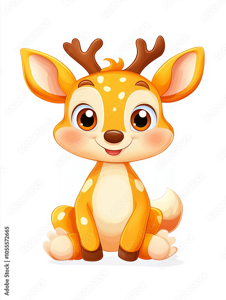 The adorable young deer sports a bright orange hue, with spots and big, expressive eyes, capturing hearts effortlessly The adorable young deer sports a bright orange hue, with spots and big, expressive eyes, capturing hearts effortlessly