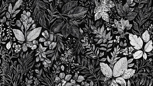 Wallpaper Mural Intricate Botanical Doodle Background with Hand-Drawn Leaves and Vines Torontodigital.ca
