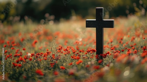 Cross in red flowers