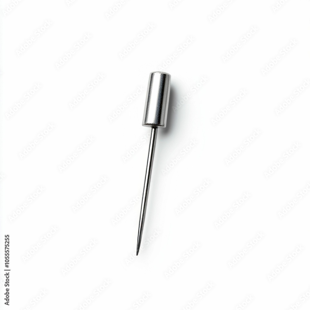 Close-Up of a Metal Push Pin on White Background Close-Up of a Metal Push Pin on White Background