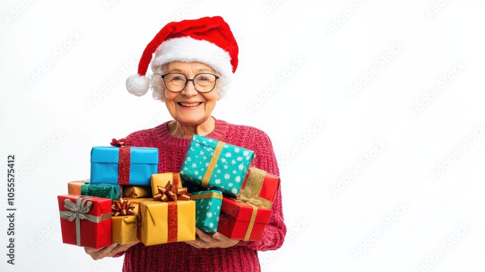 Happy senior female with gift box in holiday season. Happy senior female with gift box in holiday season.