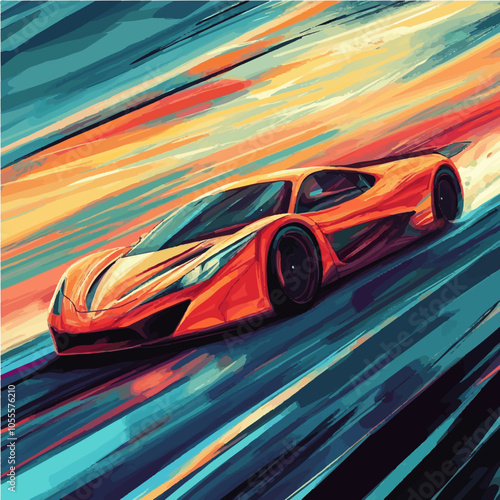 Vibrant illustration of a sleek sports car speeding forward, great for automotive and racing visuals.