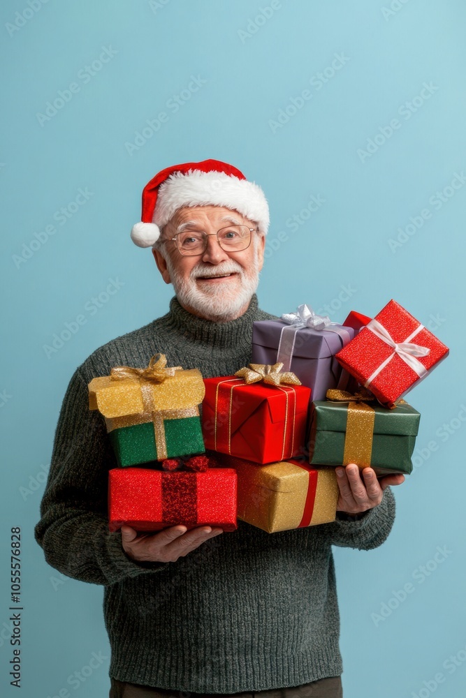 Happy senior man with gift box in holiday season. Happy senior man with gift box in holiday season.