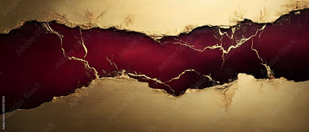 An abstract artwork showcasing a crack in a gold surface, revealing deep red undertones. The textured detail highlights the contrast between the richness of the colors. An abstract artwork showcasing a crack in a gold surface, revealing deep red undertones. The textured detail highlights the contrast between the richness of the colors.