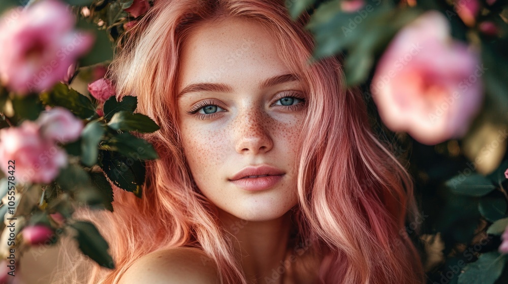 Pink-haired woman with freckles Pink-haired woman with freckles
