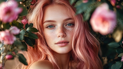 Pink-haired woman with freckles