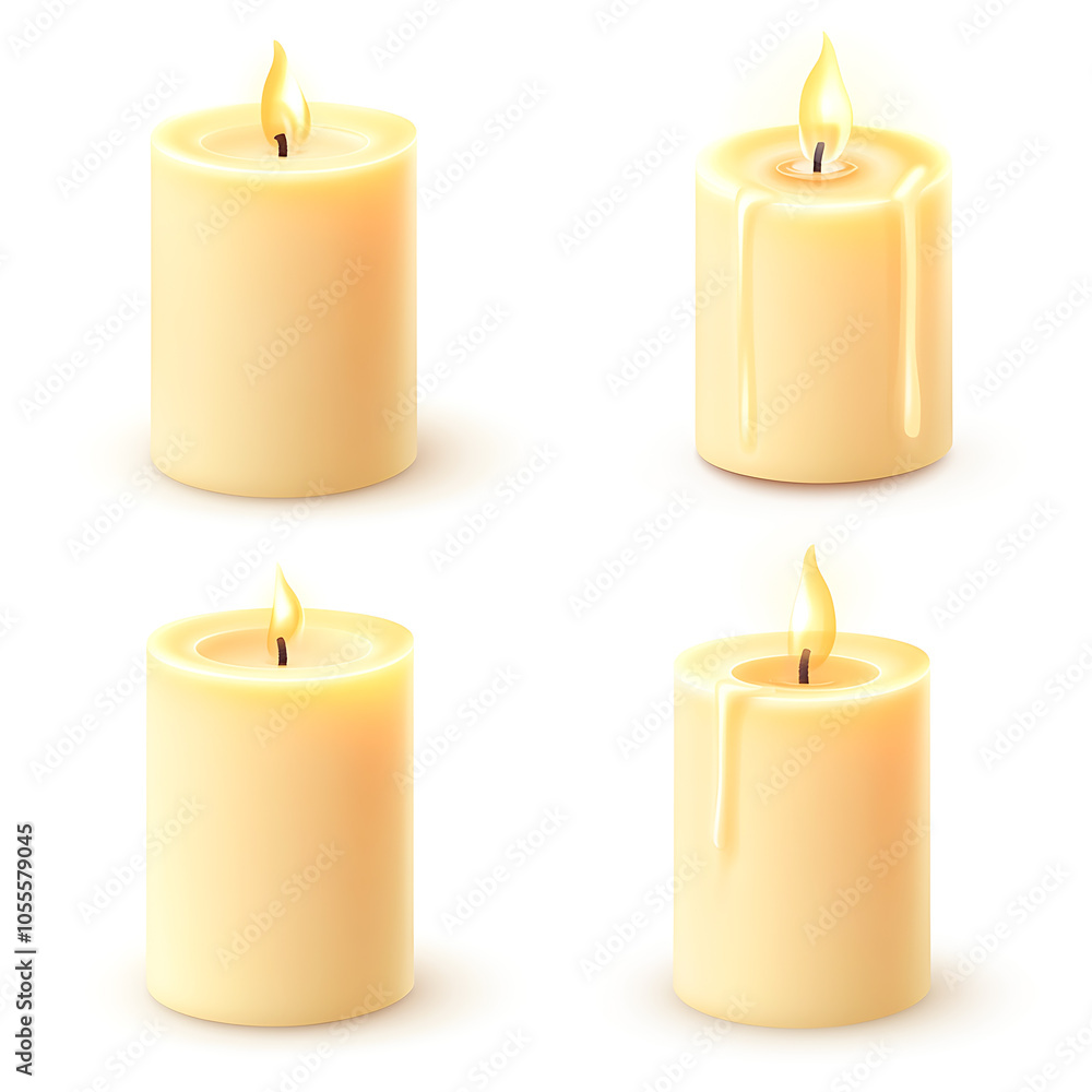 A set of pillar candles with flames gently flickering, isolated on a white background, creating a warm and peaceful ambiance.
A set of pillar candles with flames gently flickering, isolated on a white background, creating a warm and peaceful ambiance.