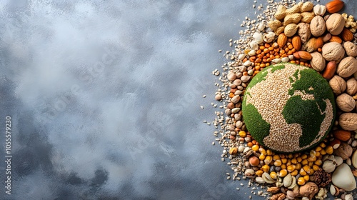 World Food Security Concept   Earth Made of Seeds  Nuts  and Grains photo