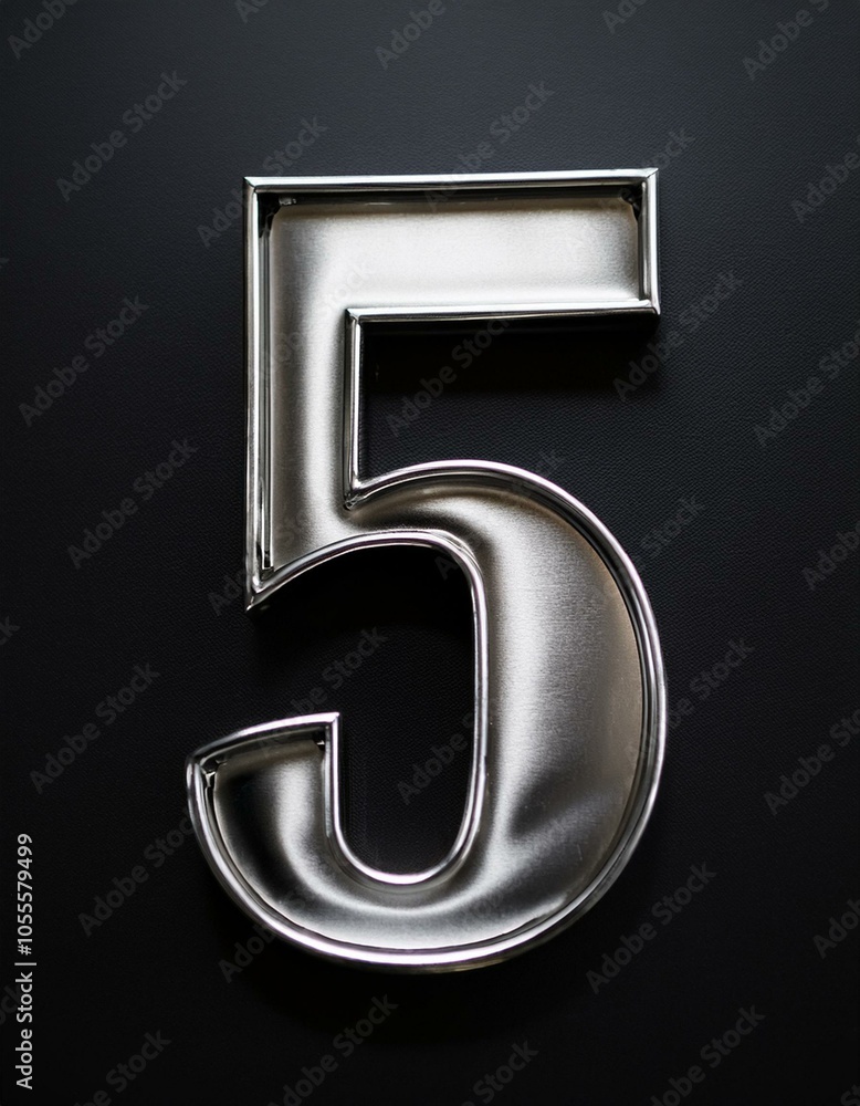 five 5 number silver steel iron metal metallic on black background isolated simple minimalist modern design five 5 number silver steel iron metal metallic on black background isolated simple minimalist modern design