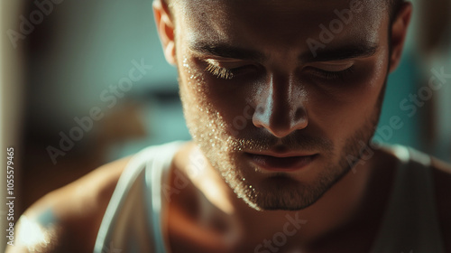 Contemplative Man with Eyes Closed in Natural Light