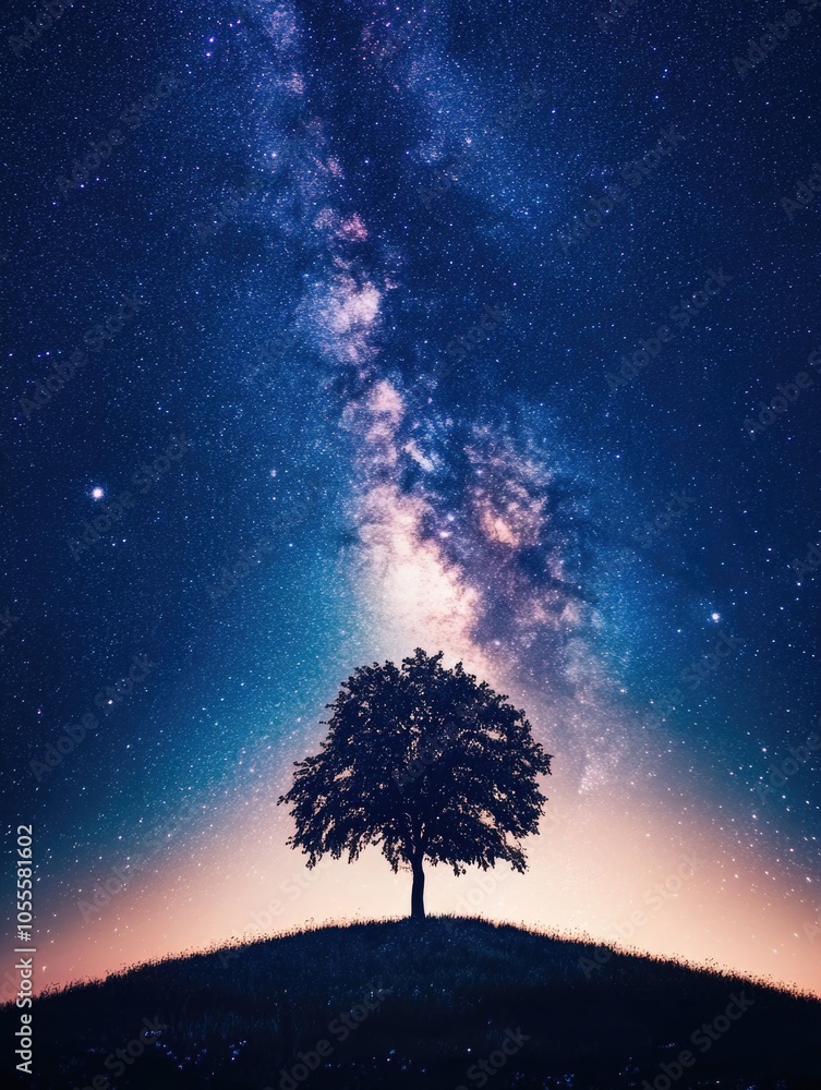 Lone Tree Under Night Sky Lone Tree Under Night Sky