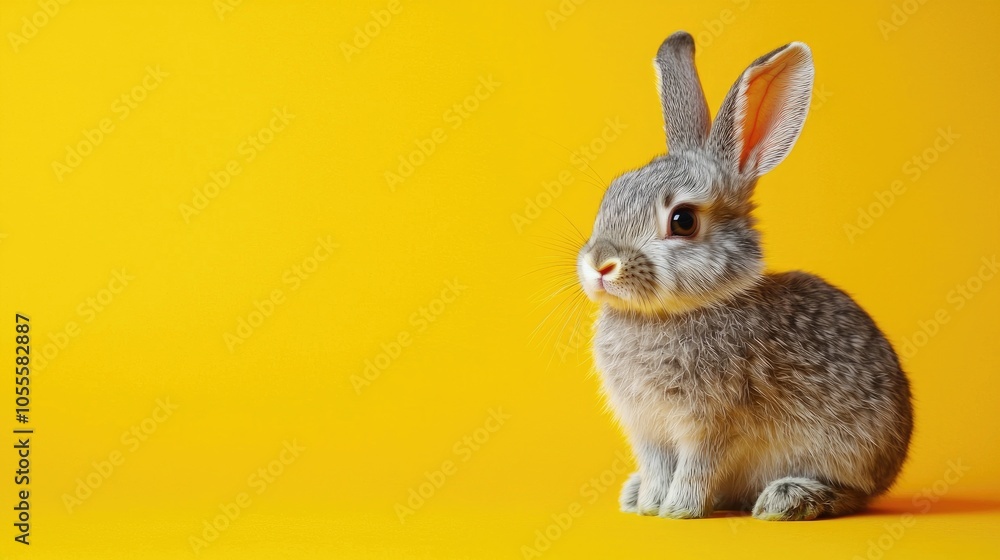 Obraz premium Small Gray Rabbit On A Yellow Background