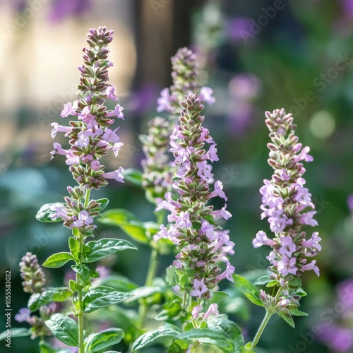 Beautiful Basil Thyme Clinopodium Acinos Flowers In The Garden photo