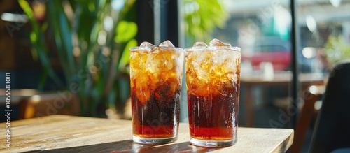 Cold Soda Iced Drink In A Glasses In Cafe