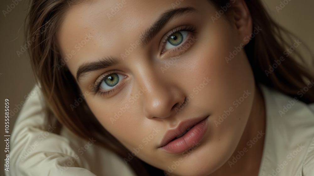 Woman with Green Eyes and Natural Beauty Woman with Green Eyes and Natural Beauty