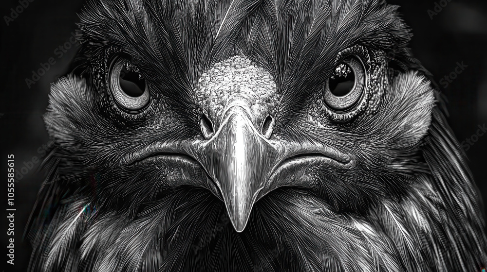 Naklejka premium Rooster-headed tyrannosaurus dinosaur bird sketch art concept