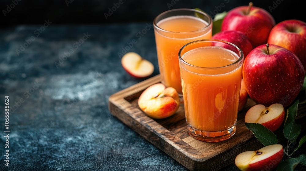 Glass filled with nutritious apple juice Refreshing beverage made from fresh apples Rich in antioxidants promoting a healthy lifestyle Glass filled with nutritious apple juice Refreshing beverage made from fresh apples Rich in antioxidants promoting a healthy lifestyle