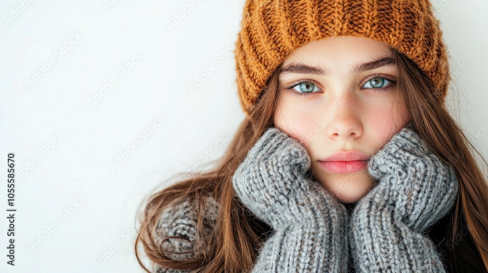 Portrait Of Stressful Teenage Girl Wearing Winter Clothes And Accessories Isolated On White Background Portrait Of Stressful Teenage Girl Wearing Winter Clothes And Accessories Isolated On White Background