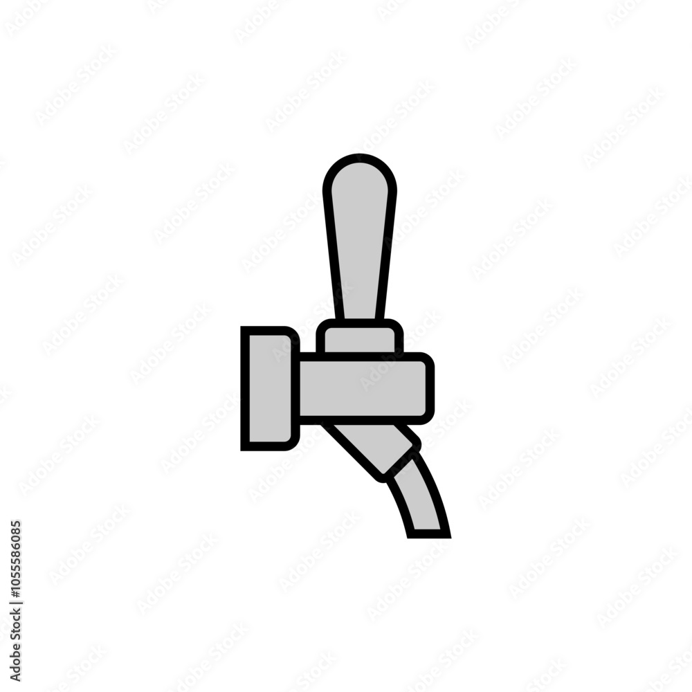 Beer tap with handle. Element of beer pump. Side view. Outline vector icon and illustration on white background. Beer tap with handle. Element of beer pump. Side view. Outline vector icon and illustration on white background.