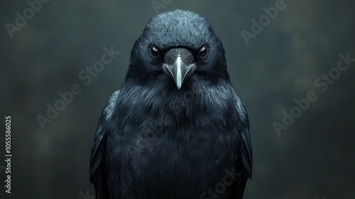 A black bird with an angry expression on its face